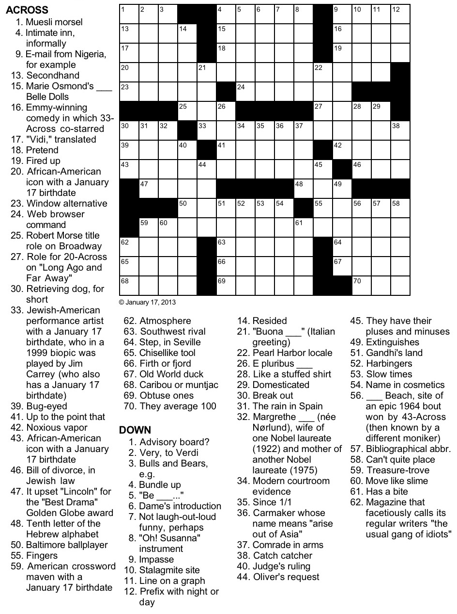 Easy Celebrity Crossword Puzzles Printable - Printable Crossword Celebrity