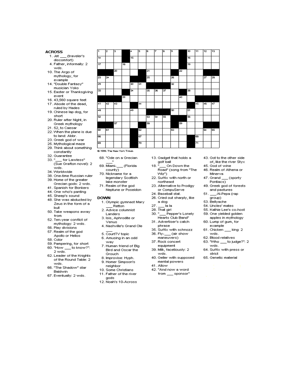 easy crossword puzzles for seniors