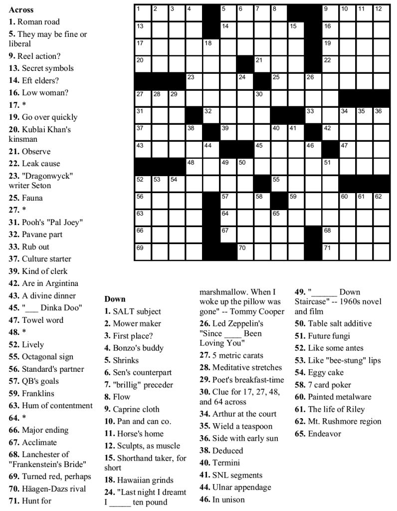 Easy Crossword Puzzles Printable Daily Template ...