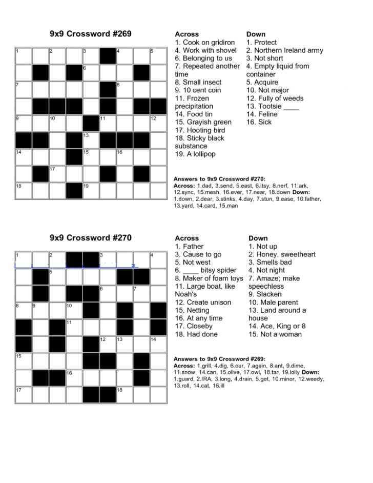 Printable Crosswords Grade 3