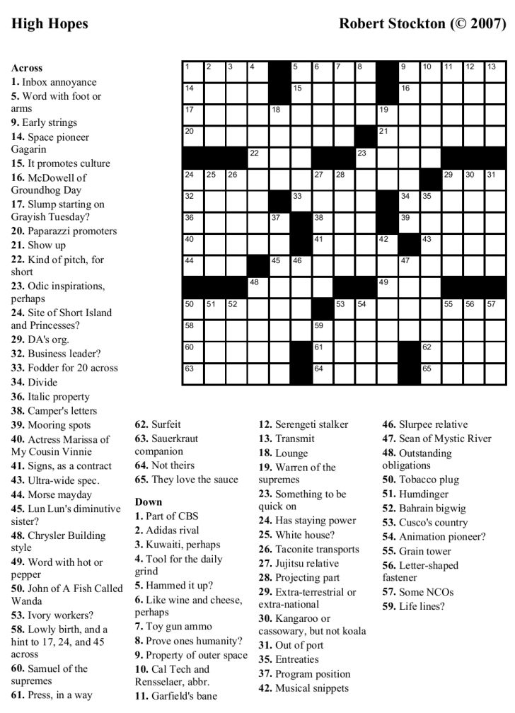 Printable Crossword Puzzles Medium