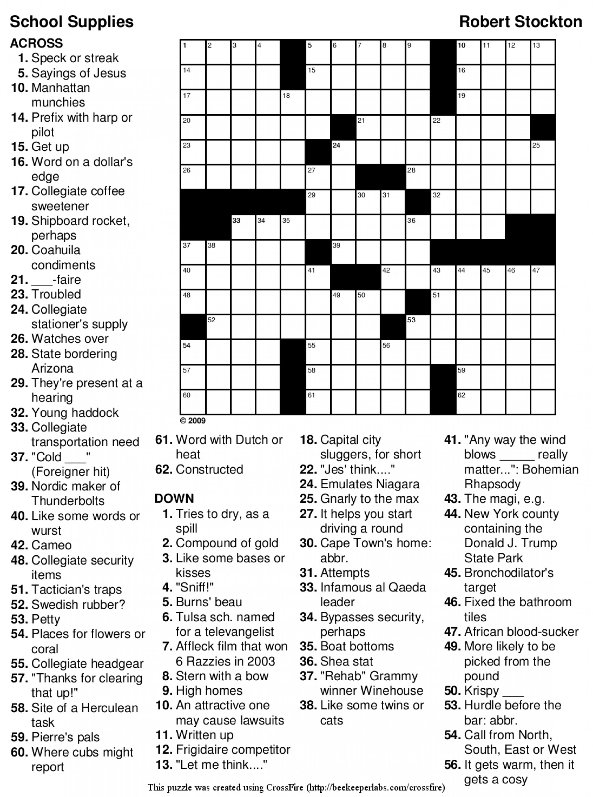 Easy Printable Crossword Puzzles Large Print Puzzle - Printable Puzzles For High School Students