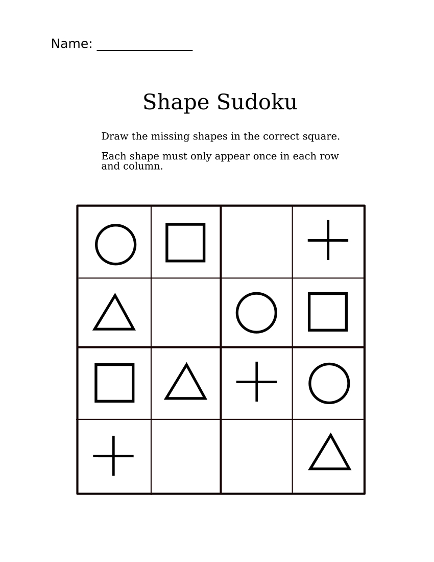 Easy Shapes Sudoku For Kindergarteners | Sudoku For Littles | Sudoku - Printable Puzzle For 4 Year Old