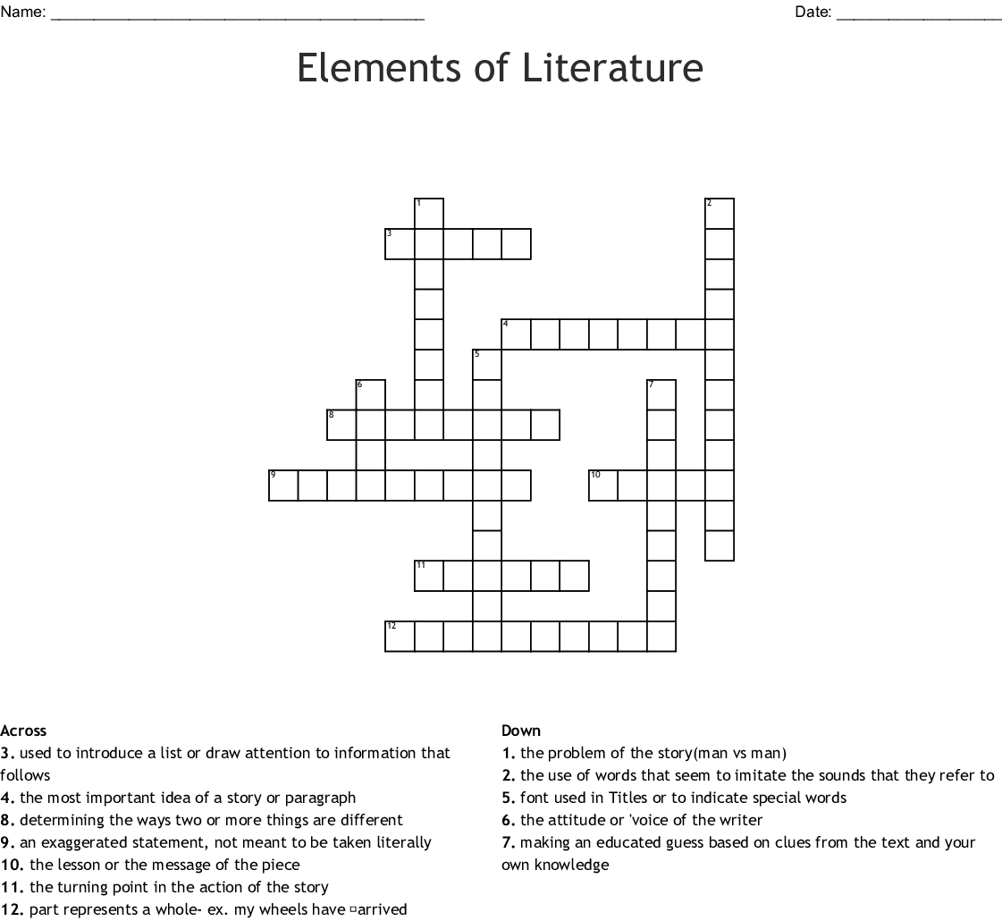 Elements Of Literature Crossword - Wordmint - Printable Literature Crossword Puzzles