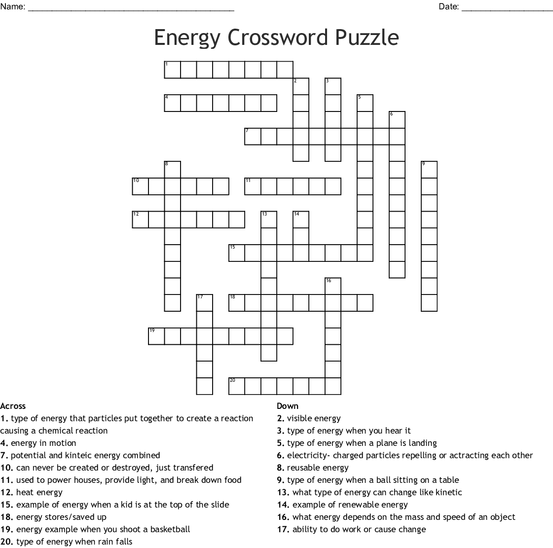 Energy Crossword Puzzle Crossword - Wordmint - Printable Energy Puzzle