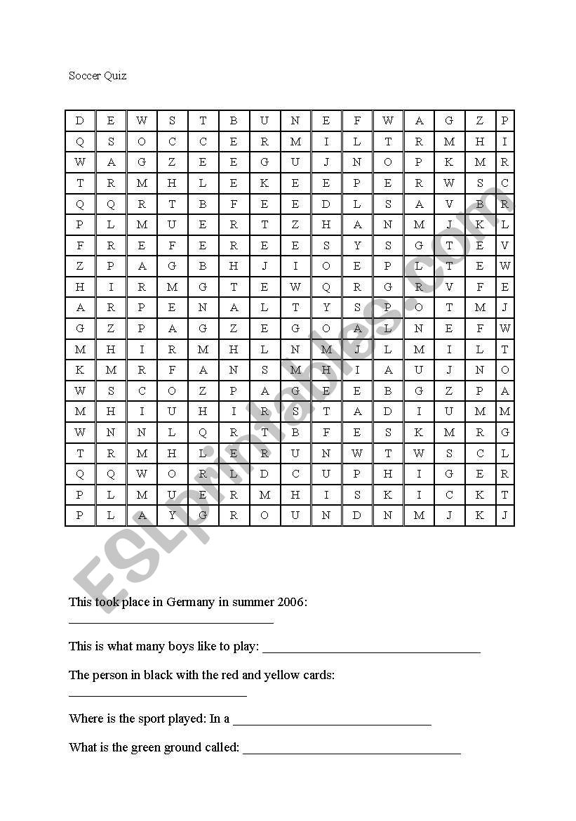 English Worksheets: Crossword Puzzle Soccer - Printable Crossword Puzzles Soccer