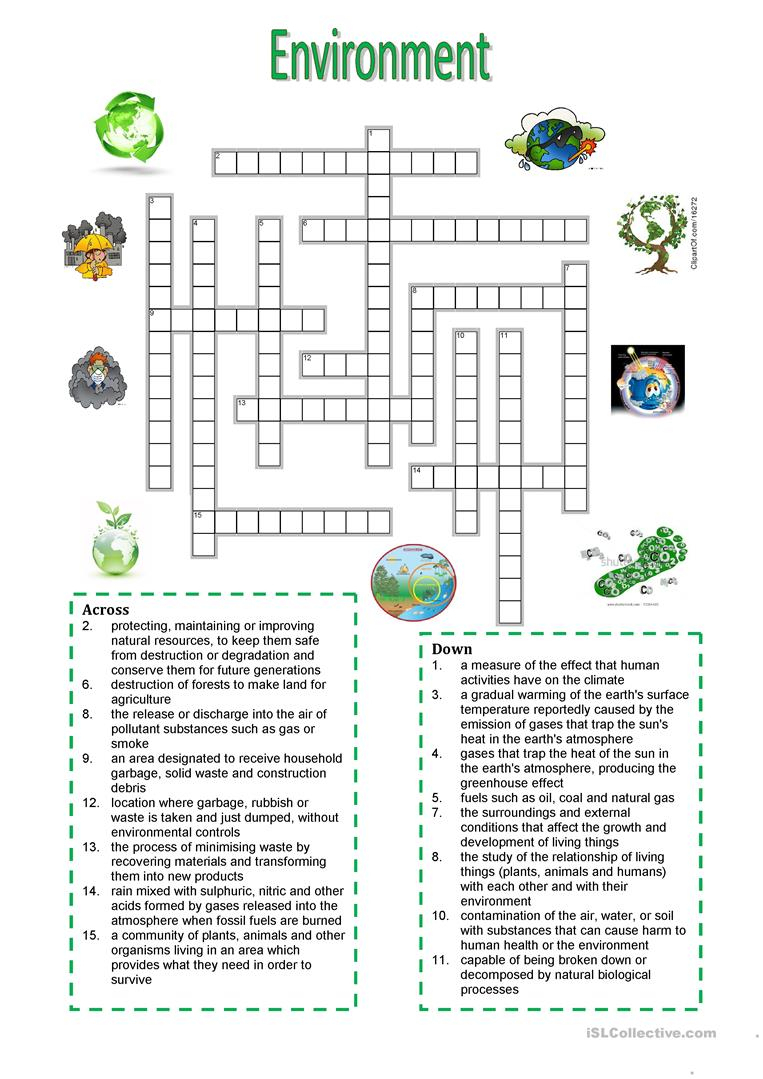 Environment - Crossword Puzzle Worksheet - Free Esl Printable - Printable English Crossword Puzzles With Answers