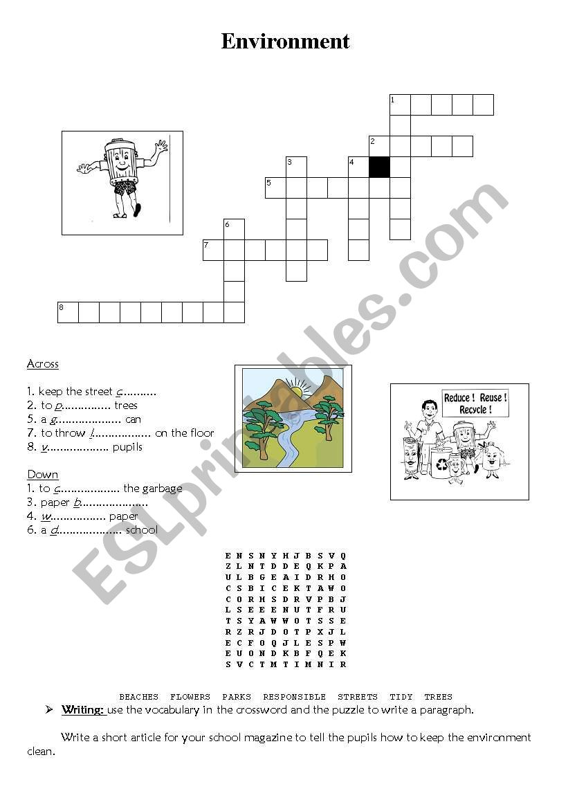Environment: Crossword+Puzzle - Esl Worksheetyessine - Recycling Crossword Puzzle Printable