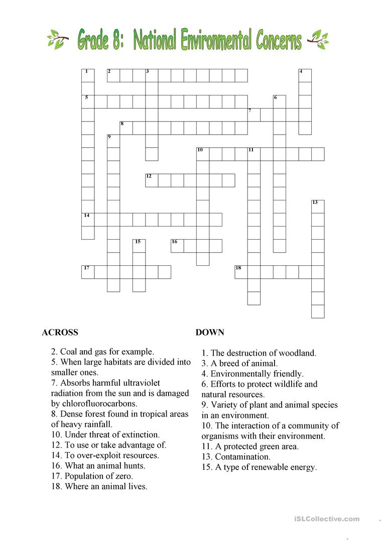 Environmental Crossword Worksheet - Free Esl Printable Worksheets - Printable Crossword For Grade 6
