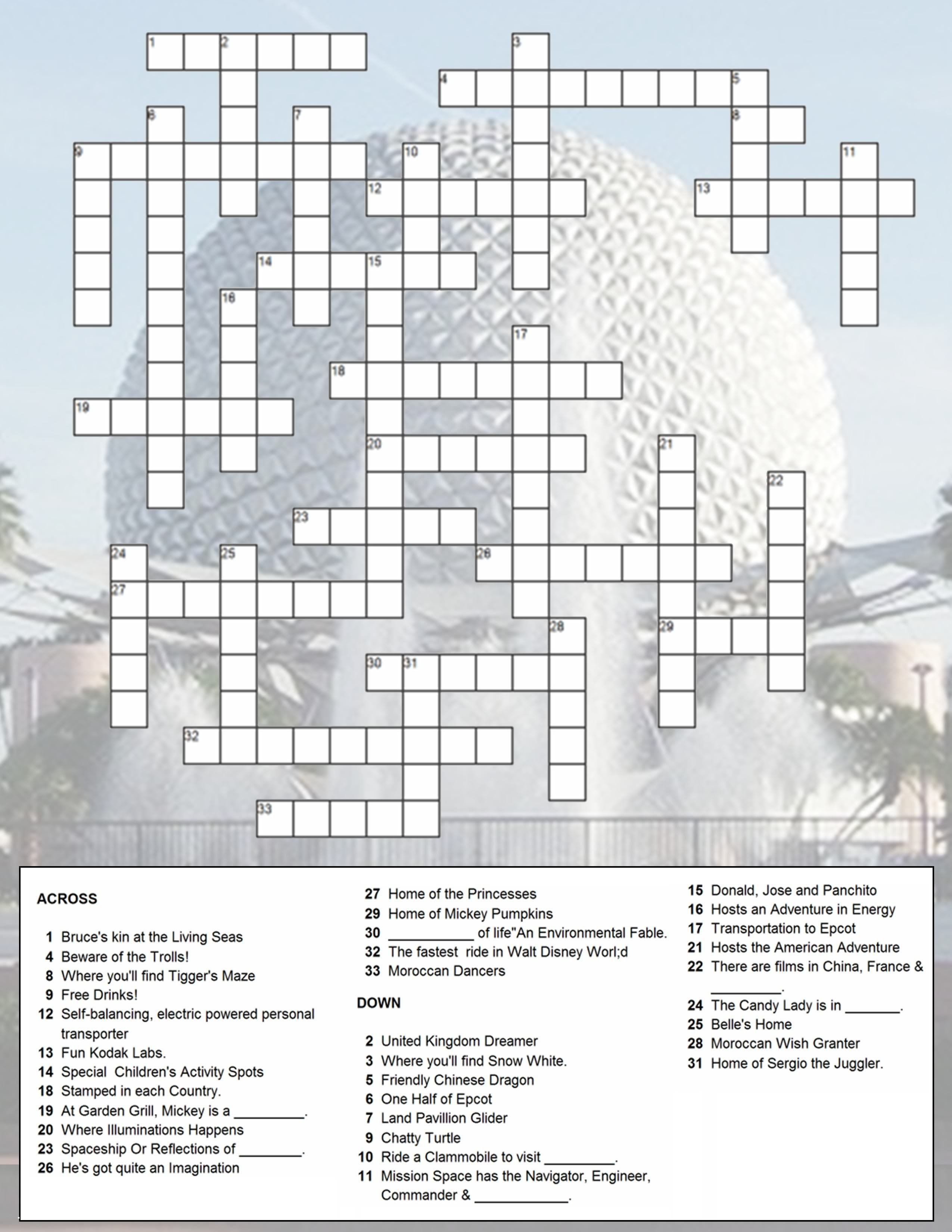 Epcot Crossword Puzzle | Just Because You Have A Fast Passdoesn&amp;#039;t - Disney Crossword Puzzles Printable
