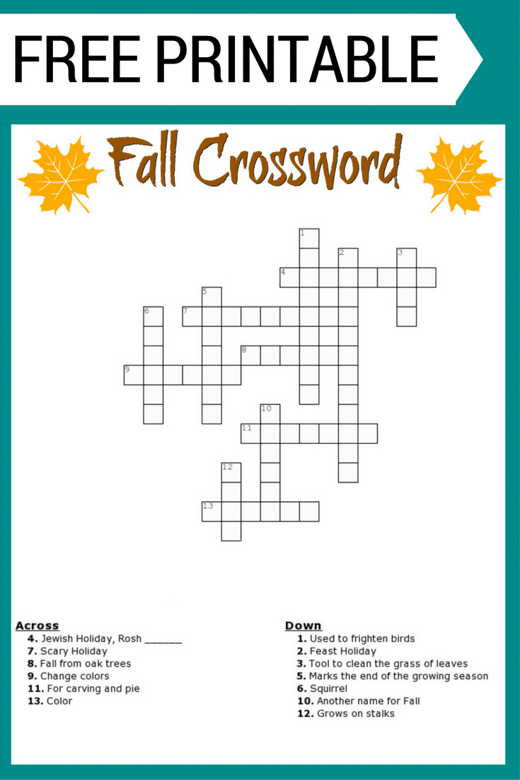 Fall Crossword Puzzle Free Printable Worksheet - Printable Puzzles Free