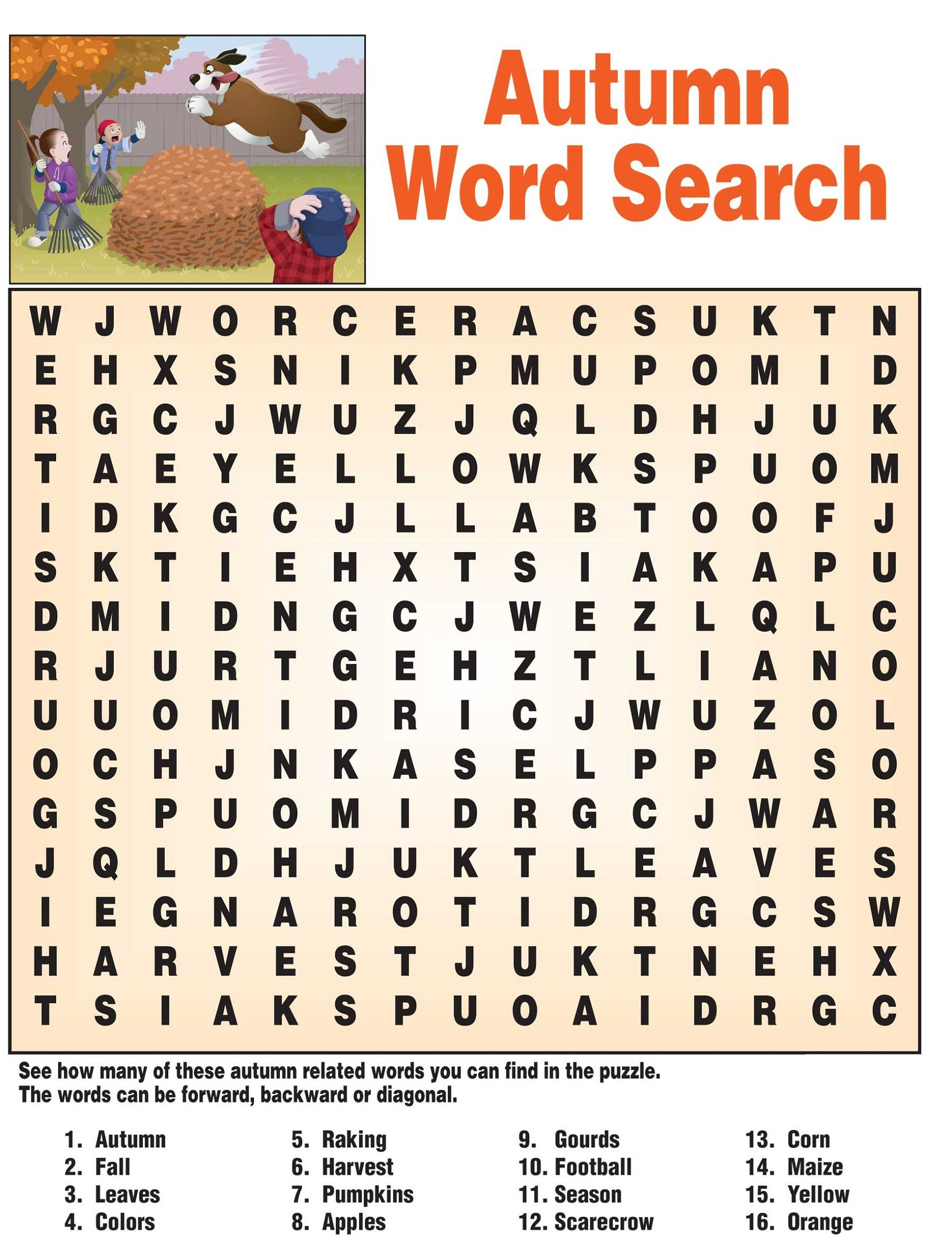 Free Large Print Fall Word Search