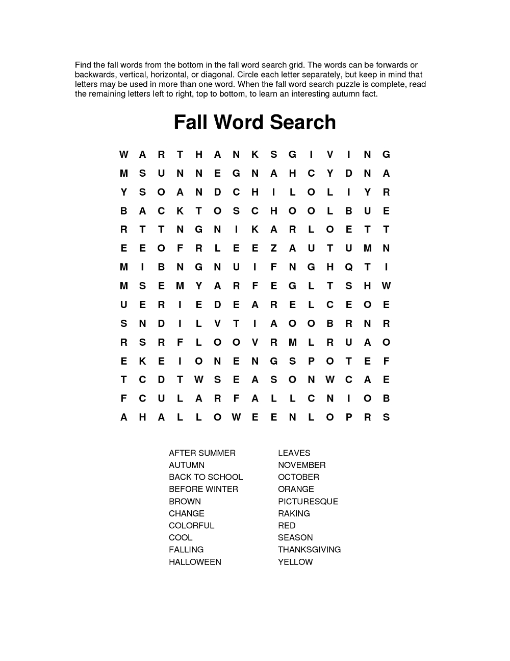Fall Word Search - Best Coloring Pages For Kids - Printable Autumn Puzzles