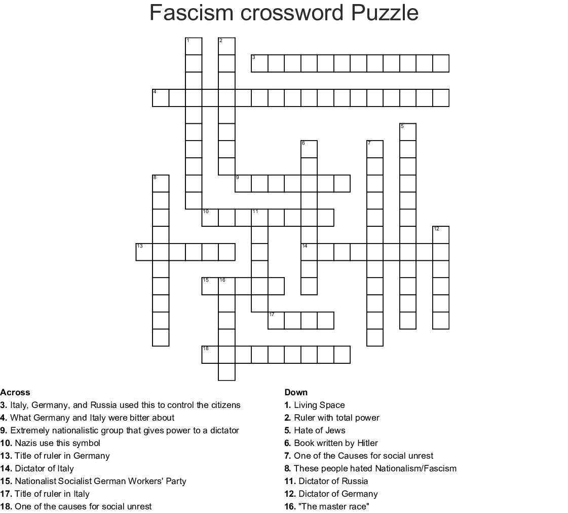 Fascism Crossword Puzzle Crossword Wordmint Printable German