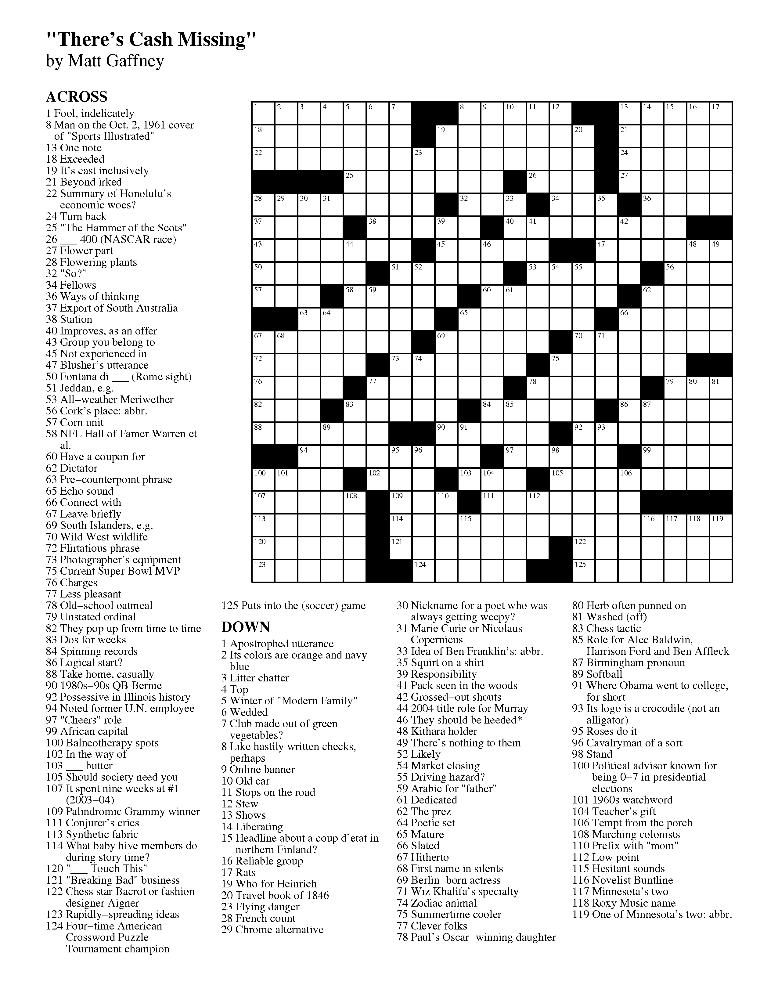 February | 2013 | Matt Gaffney&amp;#039;s Weekly Crossword Contest - Printable Nyt Crossword Puzzles