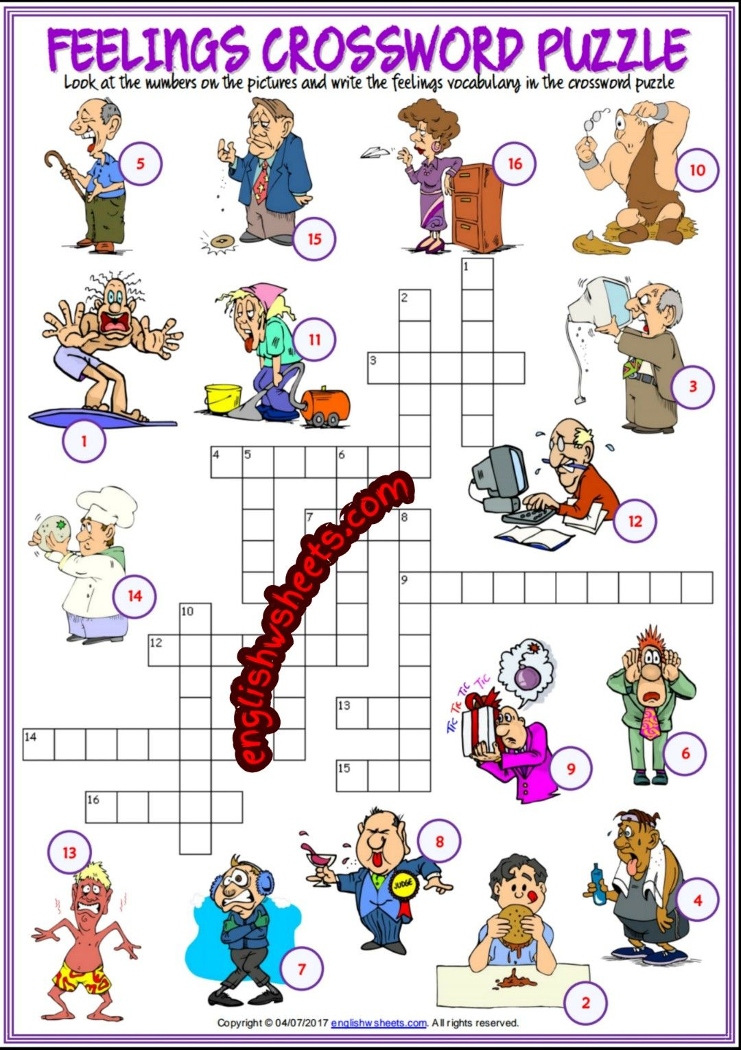 Feelings Emotions Esl Printable Crossword Puzzle Worksheets For Kids - Feelings Crossword Puzzle Printable