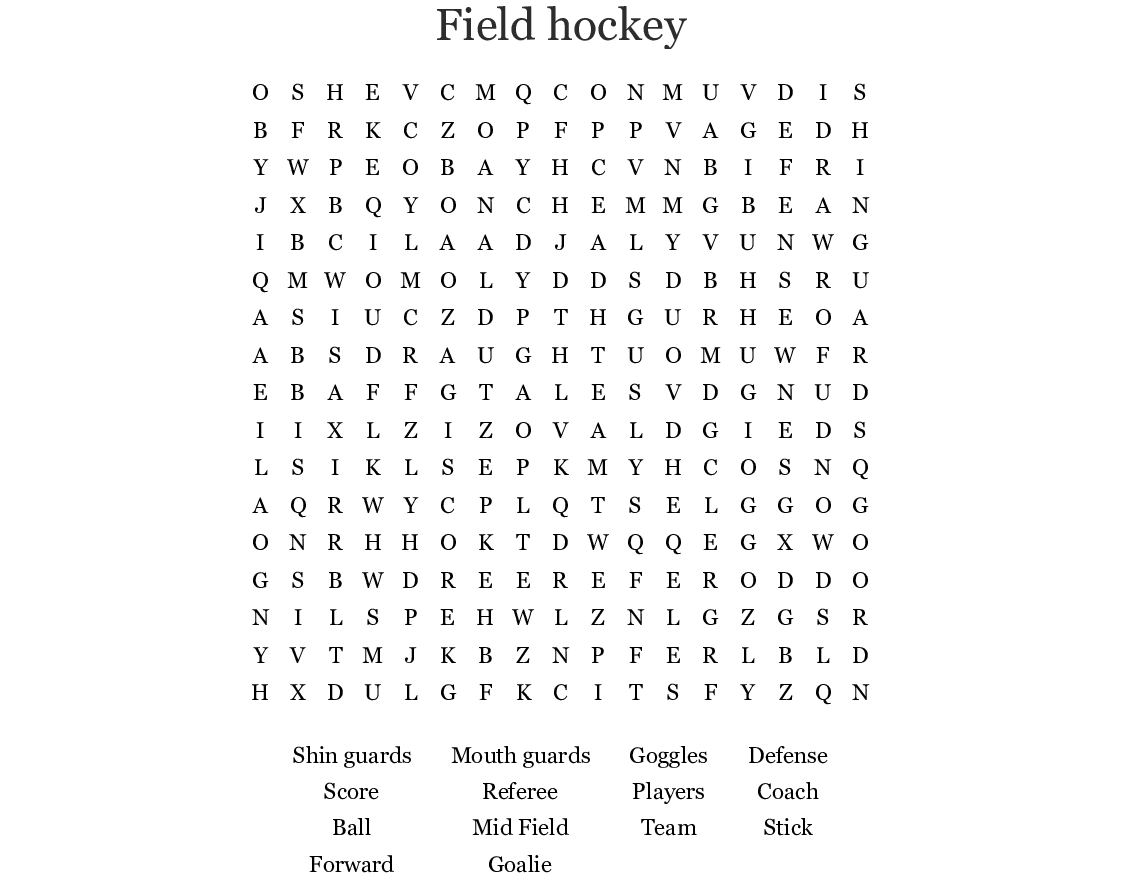 Field Hockey Word Search - Wordmint - Printable Hockey Crossword