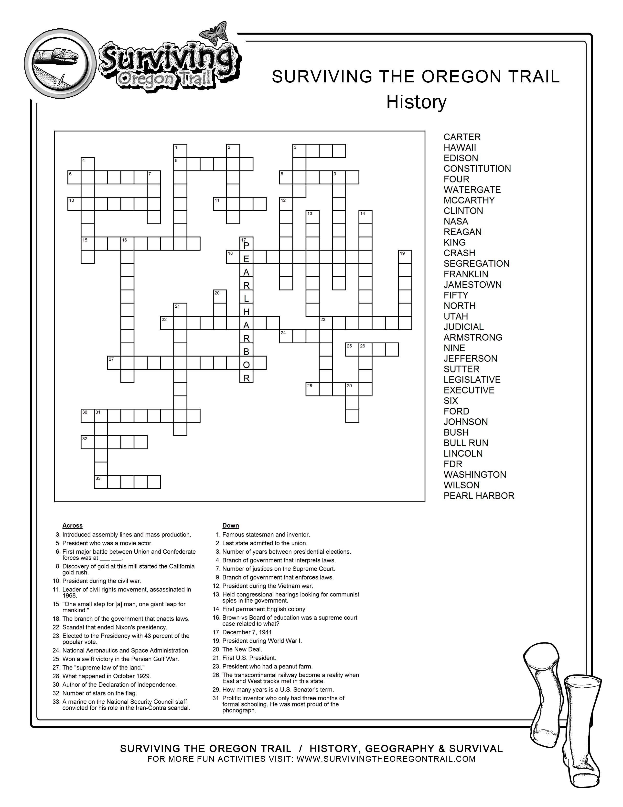 Fill Free To Save This Historical Crossword Puzzle To Your Computer - 50 States Crossword Puzzle Printable