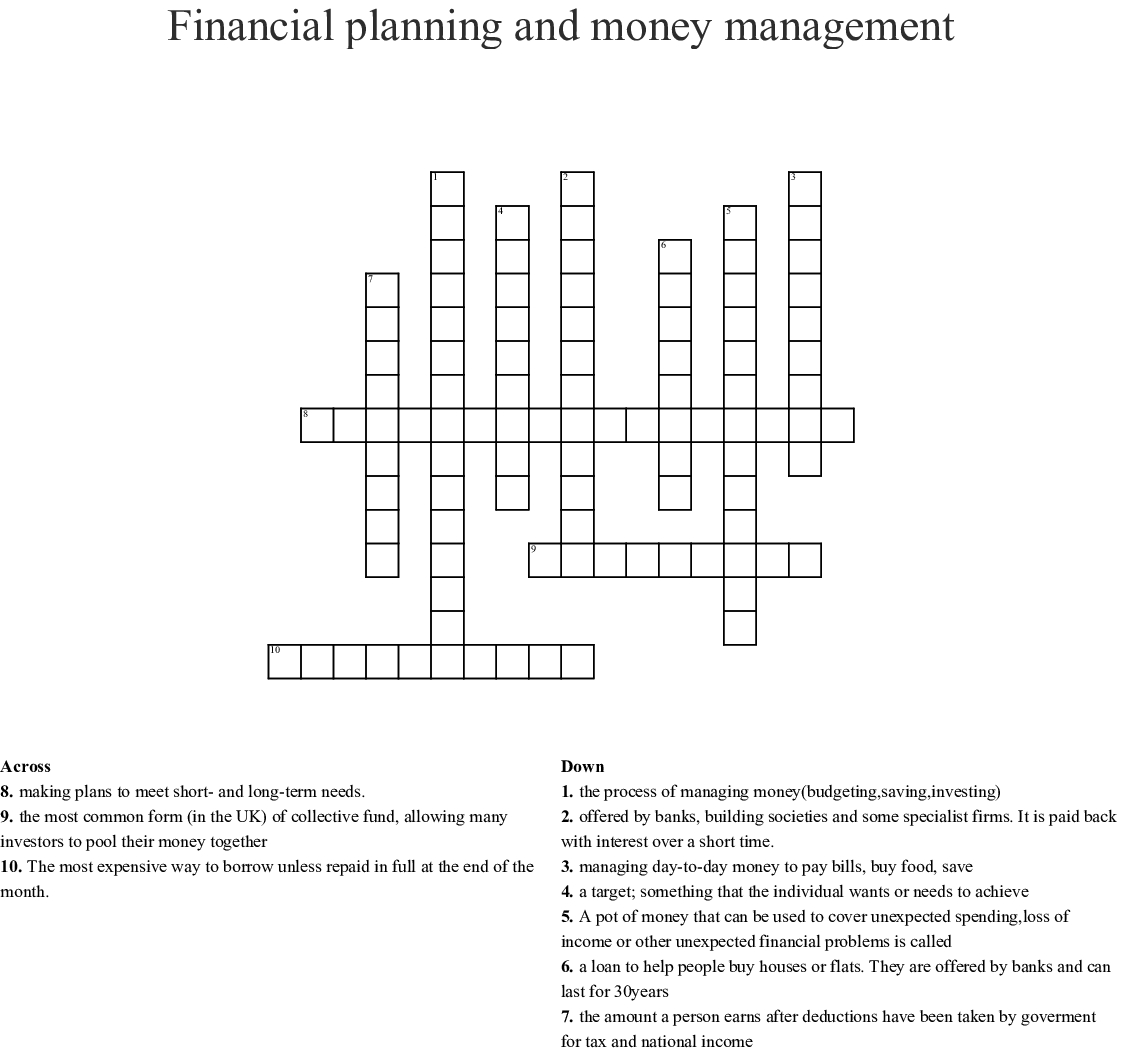 Financial Planning And Money Management Crossword - Wordmint - Printable Crossword Puzzle Money