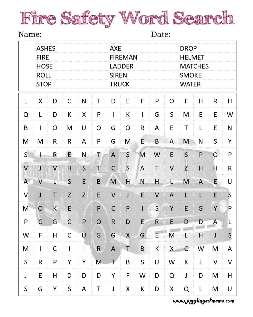 Fire Safety Word Search Printable - Grade 2 | Juggling Act Mama - Fire Safety Crossword Puzzle Printable