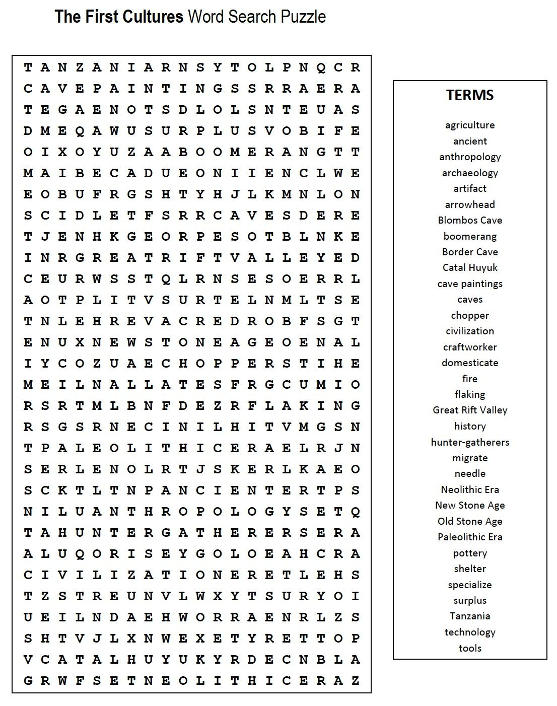 First Cultures Word Search | Teaching, Etc. | Word Search Puzzles - Printable Crossword Puzzles For 6Th Graders
