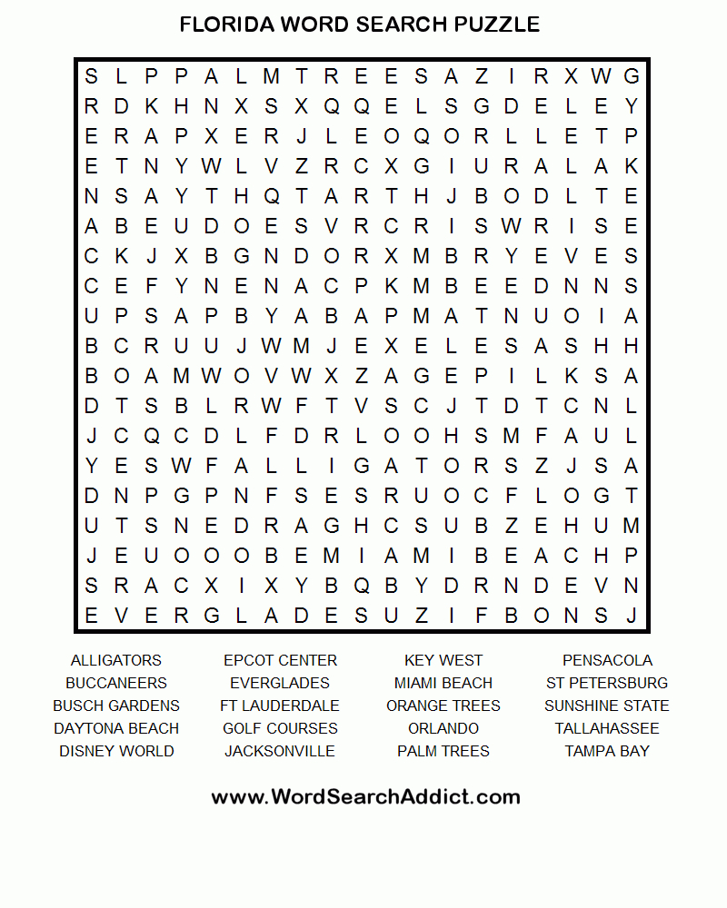 Florida Word Search Puzzle | Coloring &amp;amp; Challenges For Adults | Word - Printable Crossword Search Puzzles