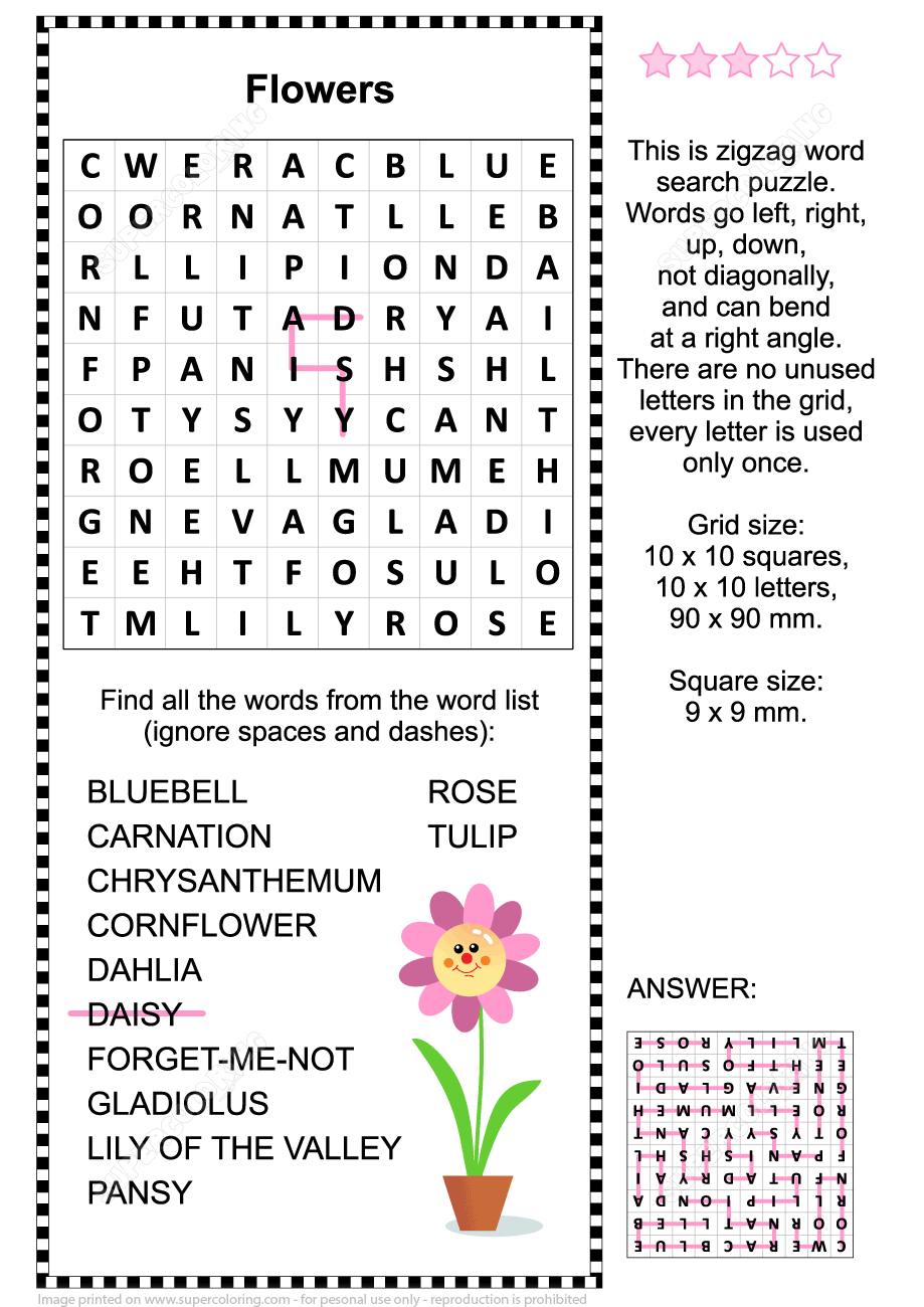 Flower Names Printable Word Search Puzzle Printable Flower Puzzle Printable Crossword Puzzles