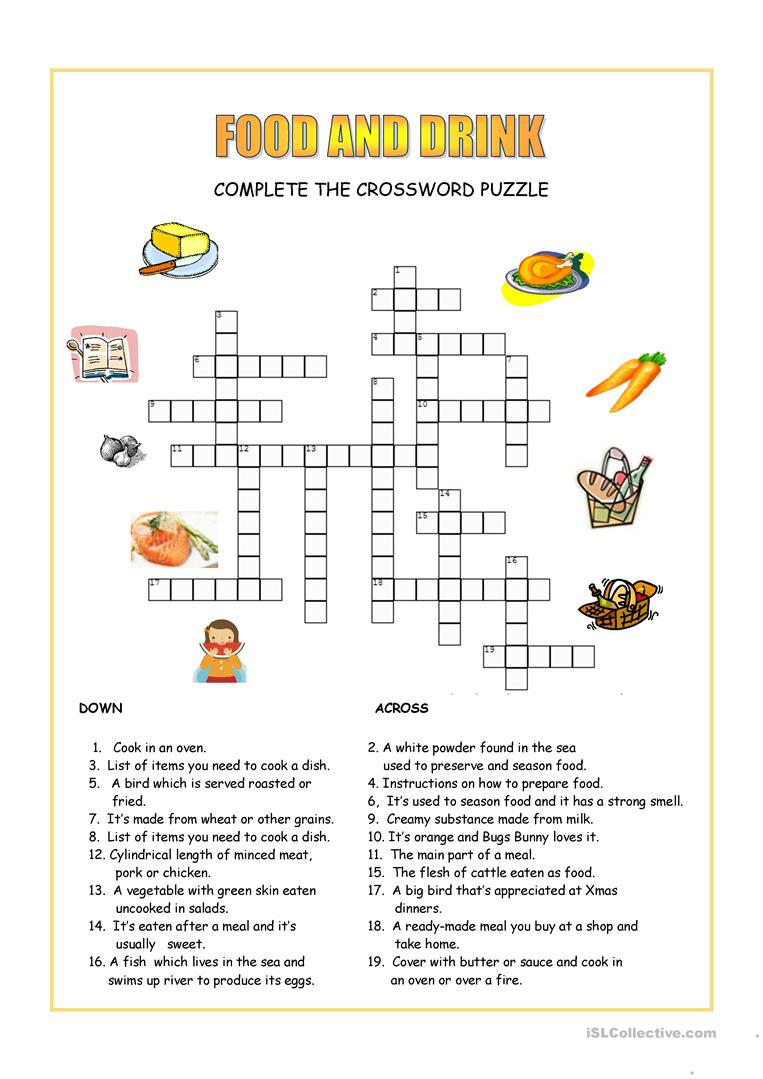 Food And Drink Crossword Worksheet - Free Esl Printable Worksheets - Printable Food Puzzle