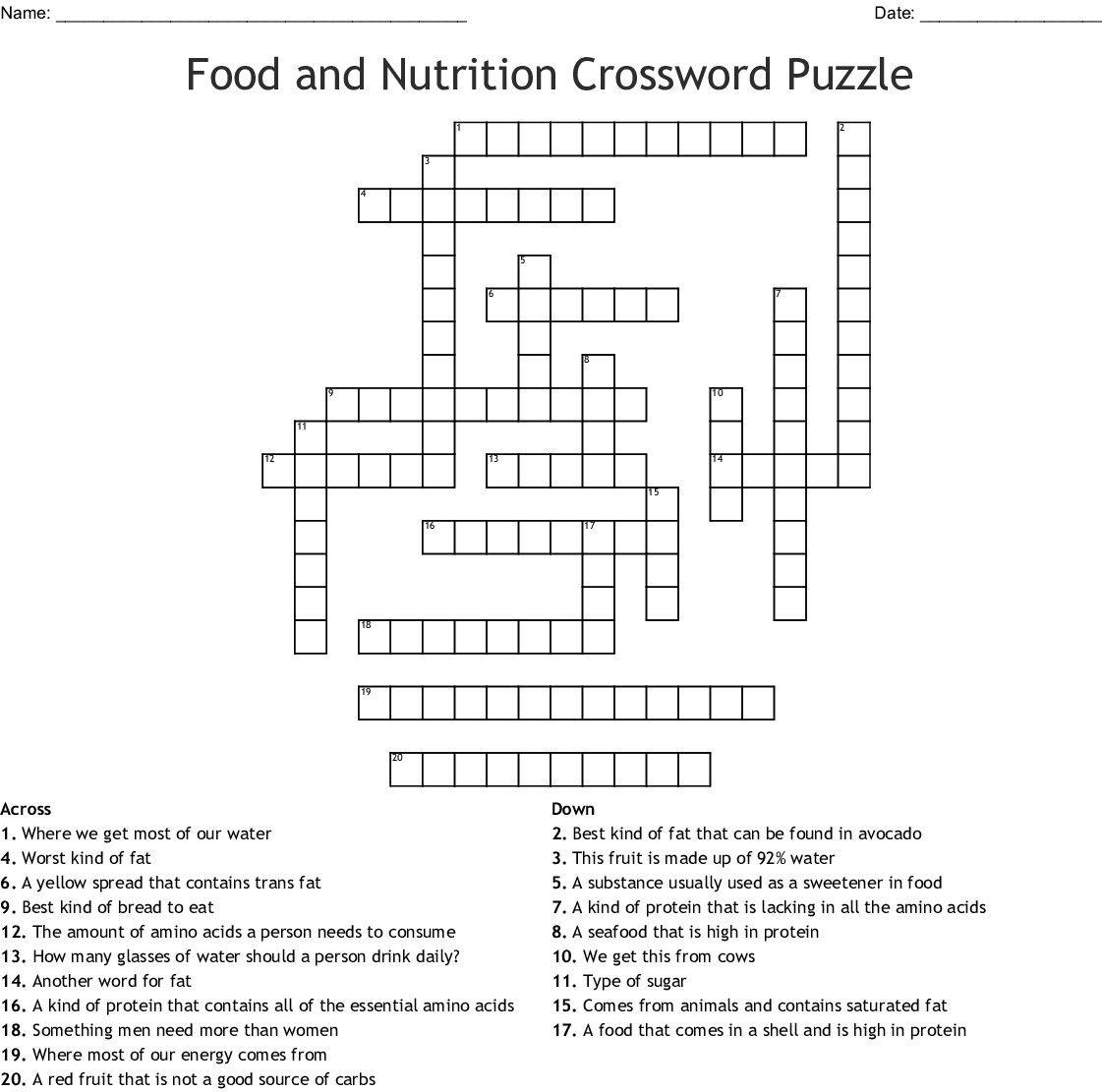 Food And Nutrition Crossword Puzzle Crossword - Wordmint - Nutrition Printable Puzzle