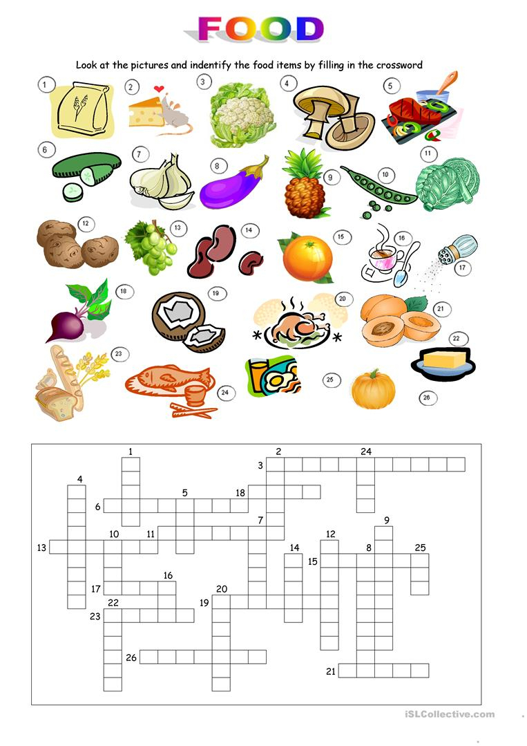 Food Crossword Worksheet - Free Esl Printable Worksheets Made - Printable Crossword Food