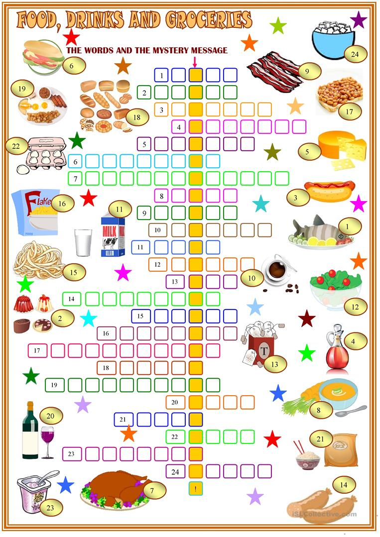 Food ,drinks And Groceries Crosswords Worksheet - Free Esl Printable - Printable Crossword Food