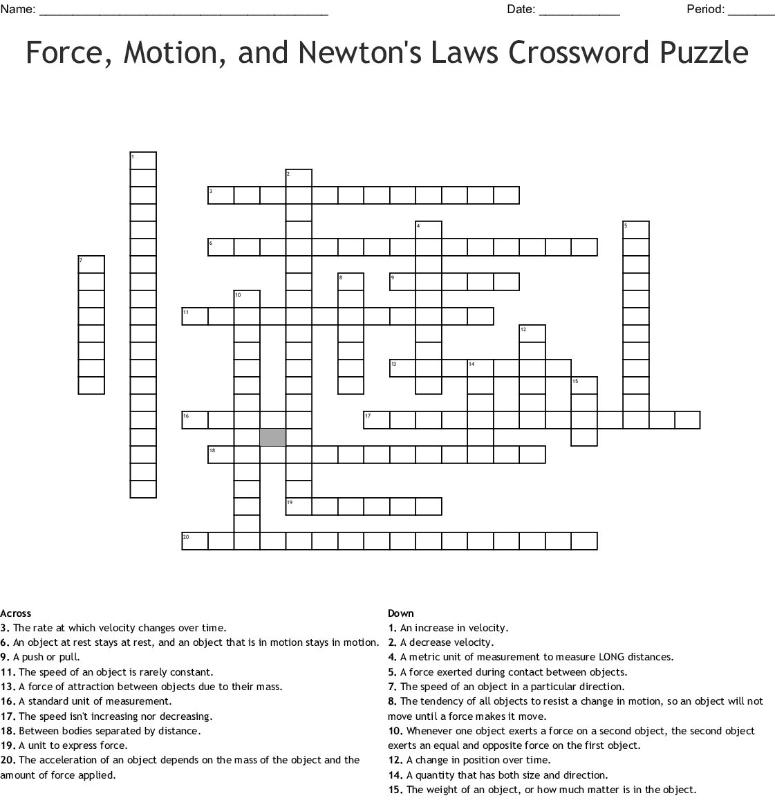 Force, Motion, And Newton's Laws Crossword Puzzle Crossword - Wordmint - Physics Crossword Puzzles Printable With Answers