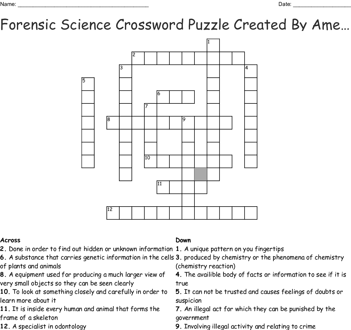 Forensic Science Crossword Puzzle Createdamelia Crossword - Wordmint - Science Crossword Puzzles Printable With Answers