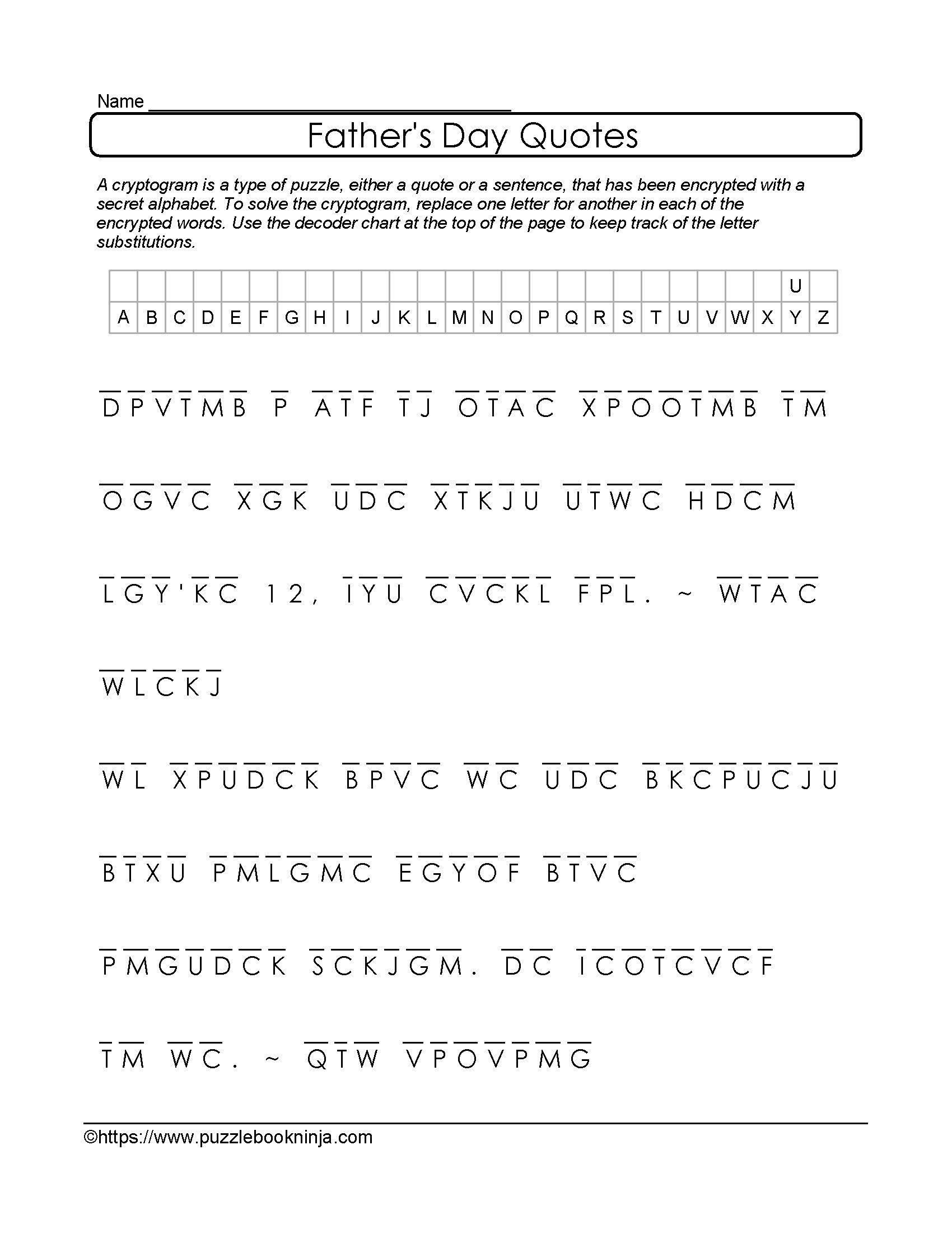 Free And Printable Father&amp;#039;s Day Cryptogram. Quotes About Dad - Free - Printable Quiptoquip Puzzles
