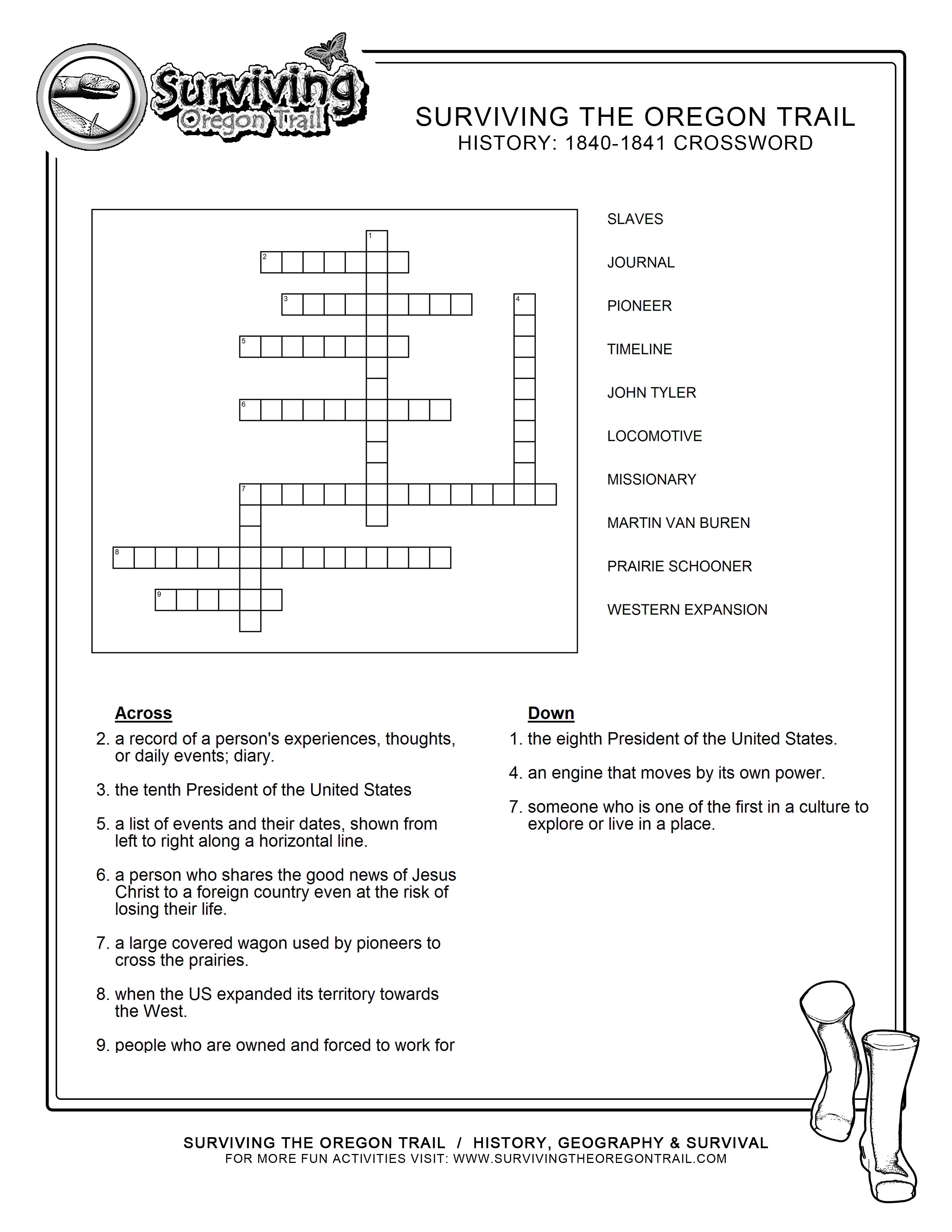 Free Crosswords Puzzle – History 1840-41 (B) – Surviving The Oregon - Printable Usa Crossword Puzzles