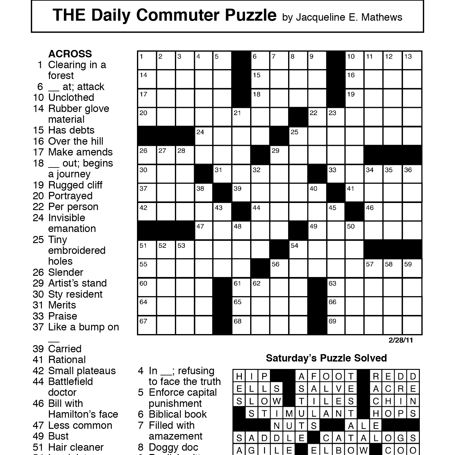 Printable Daily Commuter Crossword