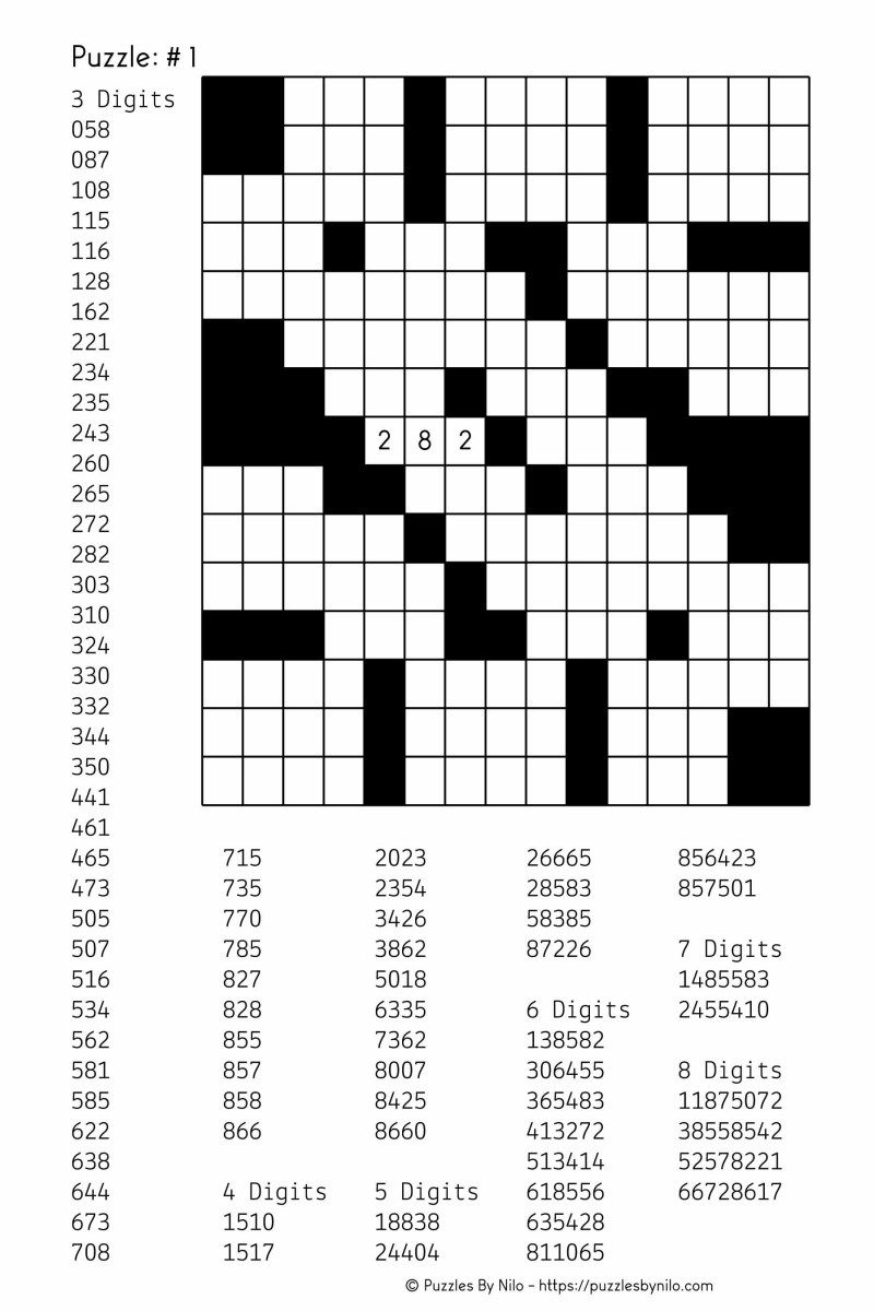 Number Fill In Puzzles Printable Fill In Puzzle Printable Crossword