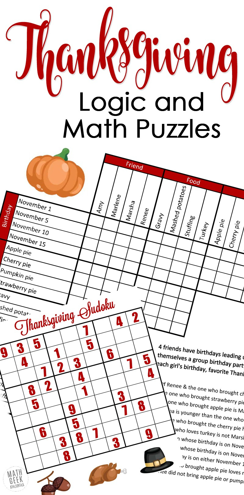Free} Fun Thanksgiving Math Puzzles For Older Kids - Printable Thanksgiving Puzzles For Adults