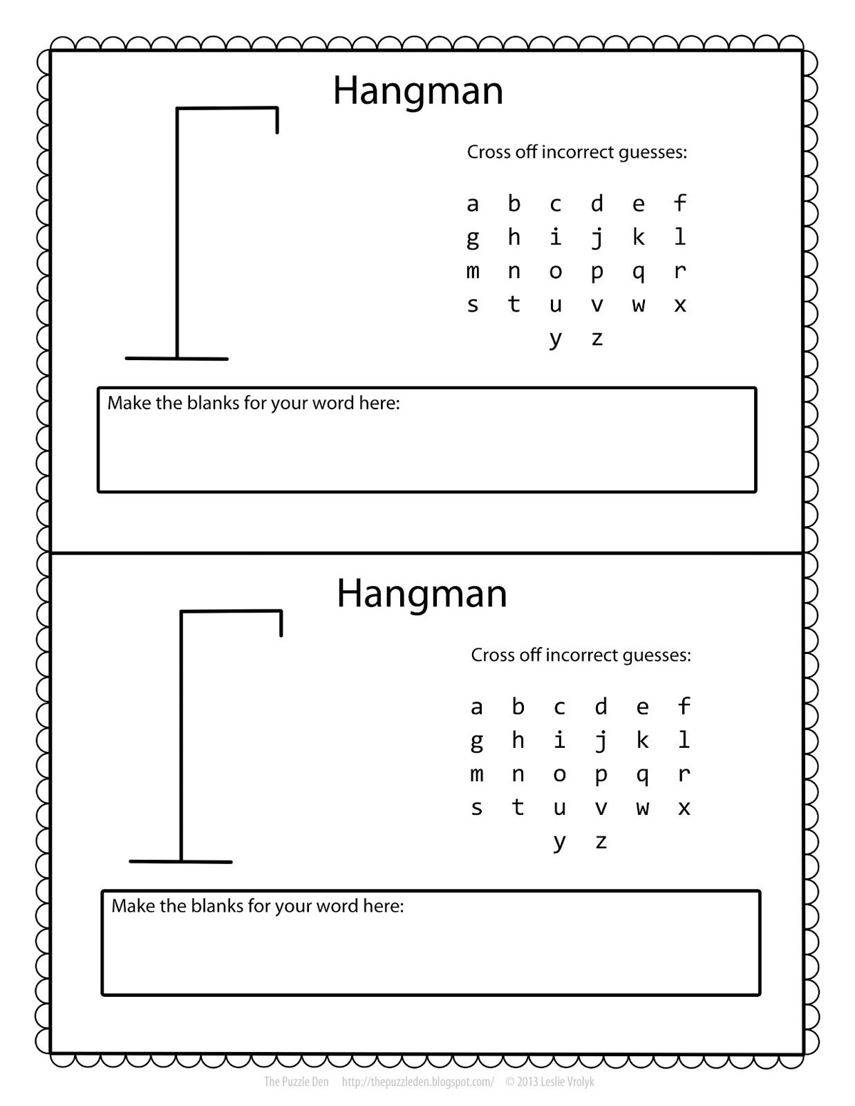 Free Hangman Template | Lessen Voor 9 Jarigen | Pinterest - Road - Printable Battleship Puzzles