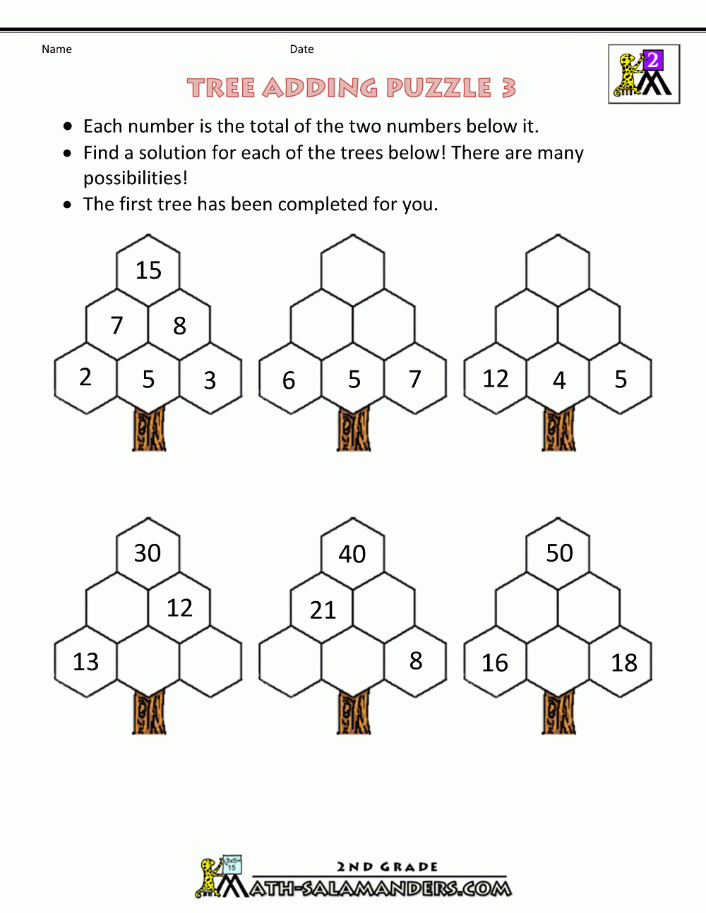 Free Math Puzzles - Addition And Subtraction - Grade 2 Puzzles Printable