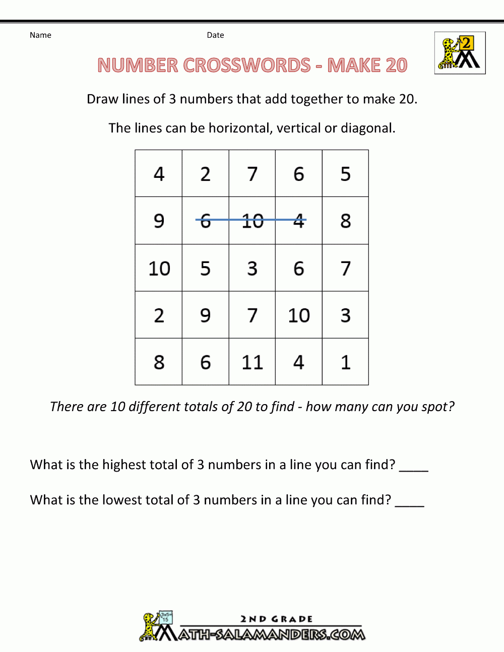 Free Math Puzzles - Addition And Subtraction - Printable Crossword Puzzle For 2Nd Graders