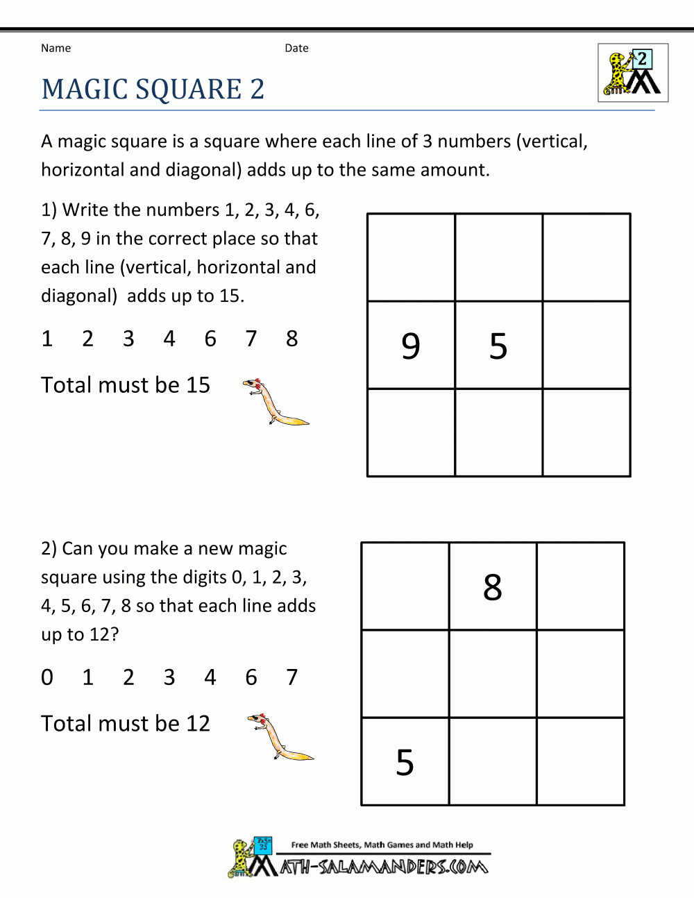 Free Math Puzzles Magic Square 2 | First Grade-Math | Maths Puzzles - Printable Puzzles For Grade 1