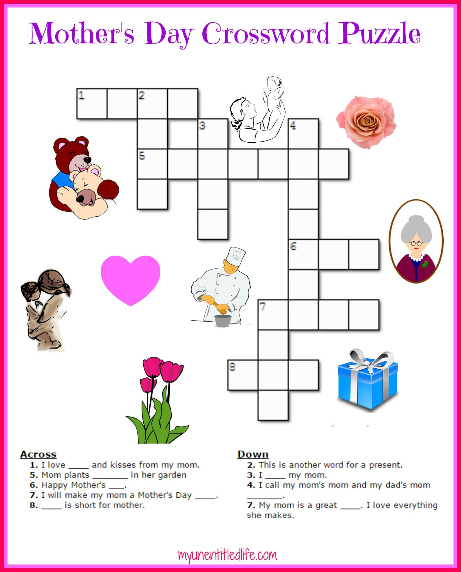 Free Mother&amp;#039;s Day Crossword Puzzle Printable | Crafts For Kids - Printable Crossword Puzzle Of The Day