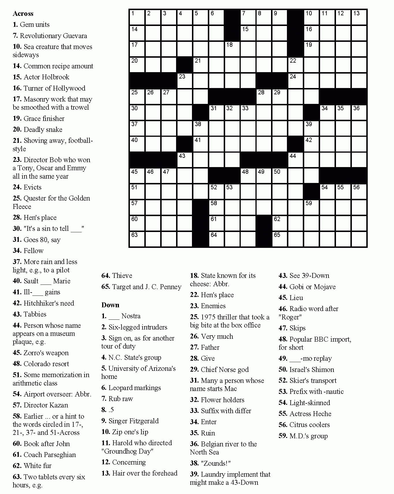 Easy Crossword Puzzles For Adults