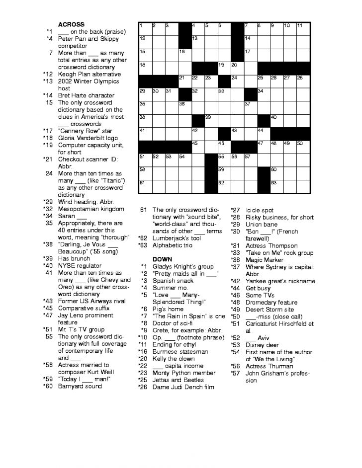 Printable Crossword Puzzles For Young Adults