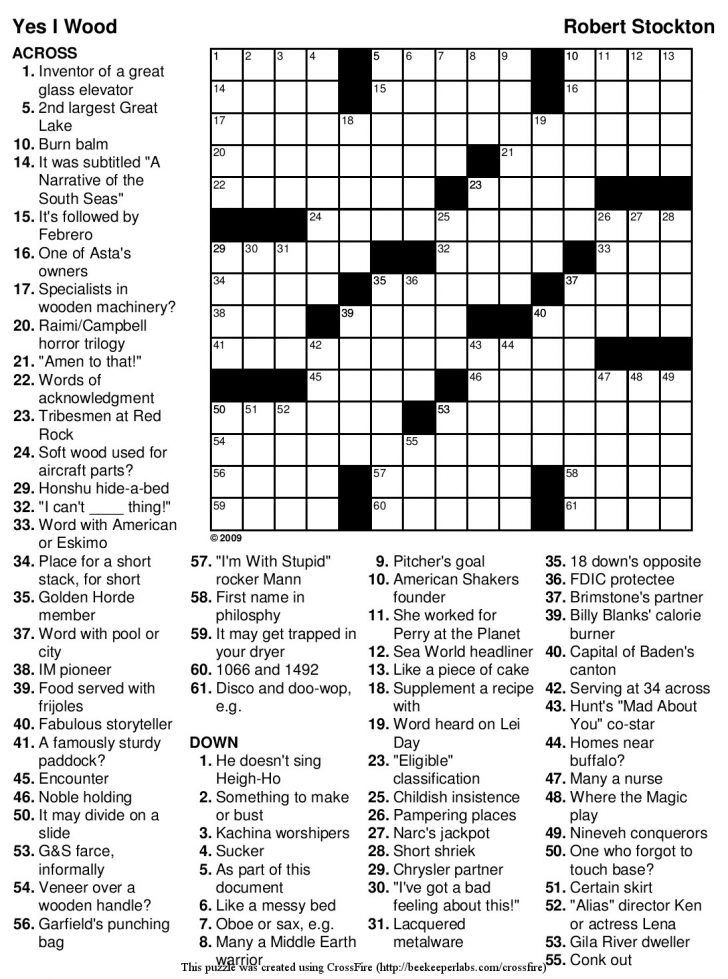 Printable Entertainment Crossword Puzzles