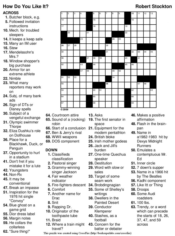 Printable Medium Crossword Puzzles Free