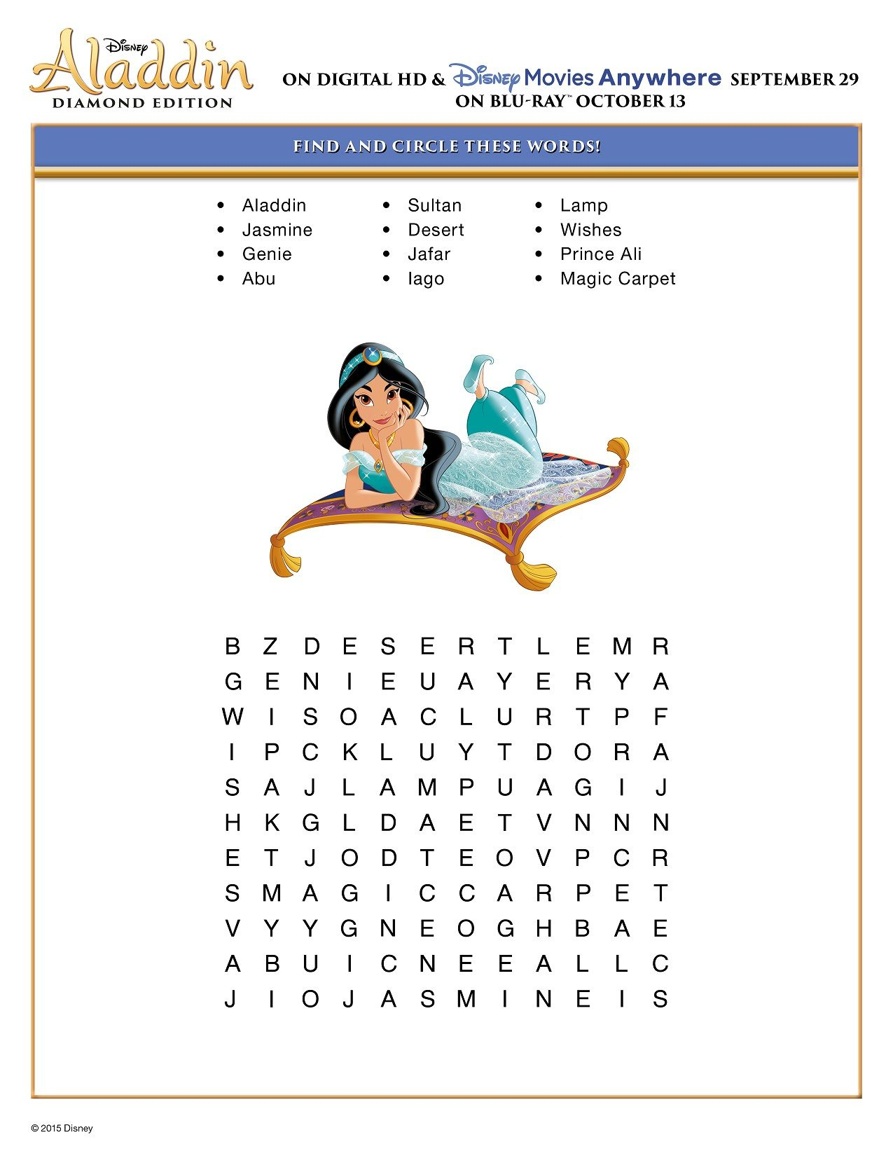 Free Printable Disney Aladdin Activity Sheets | Jasmine/aladdin - Printable Puzzles For 13 Year Olds