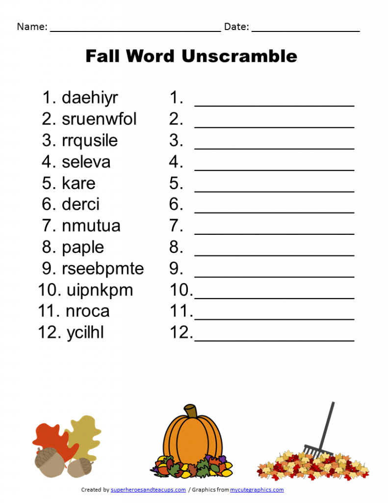 Free Printable - Fall Word Unscramble | Games For Senior Adults - Printable Buzzword Puzzles