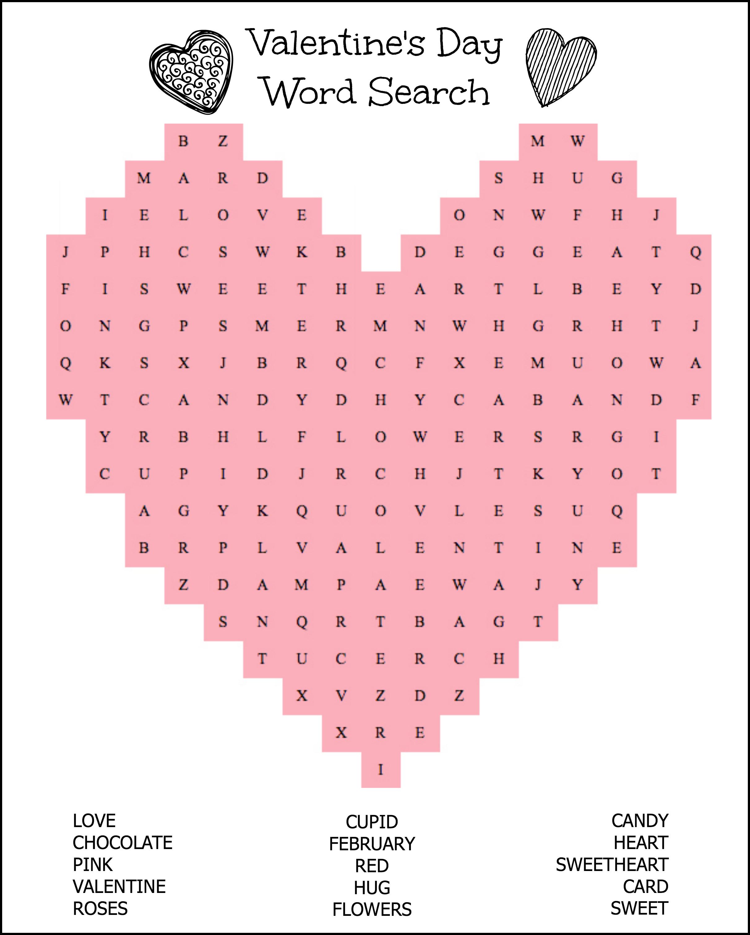 Free Printable Heart Shaped Valentine&amp;#039;s Day Word Search For Kids - Free Printable Valentine Puzzles For Adults